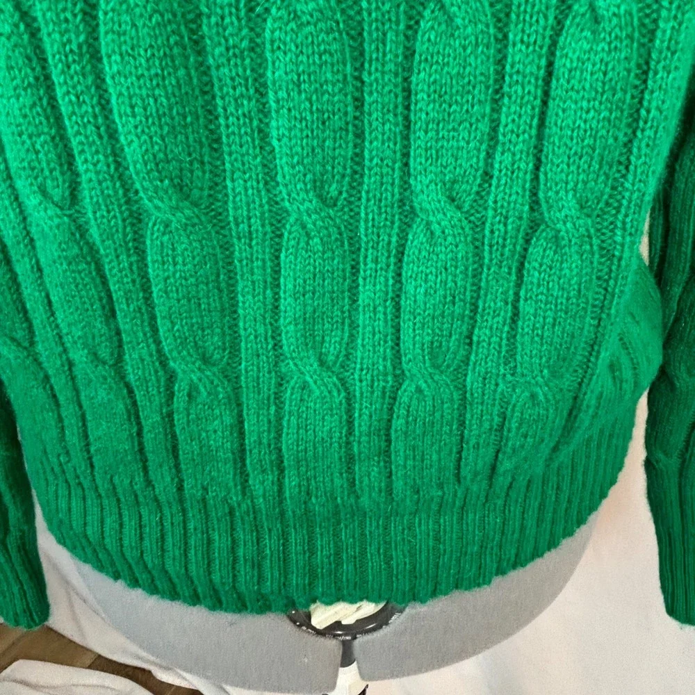 Hunt Club Men's  LT 100% Wool Cable Knit Crewneck Sweater‎ Green Vintage 42-44